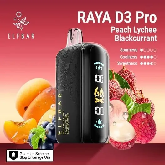 Elf Bar Raya D3 Pro 30 K – Peach Lychee Blackcurrant 30000 Puffs - Buy Authentic Vape in Bengaluru - Vape Shop Bengaluru